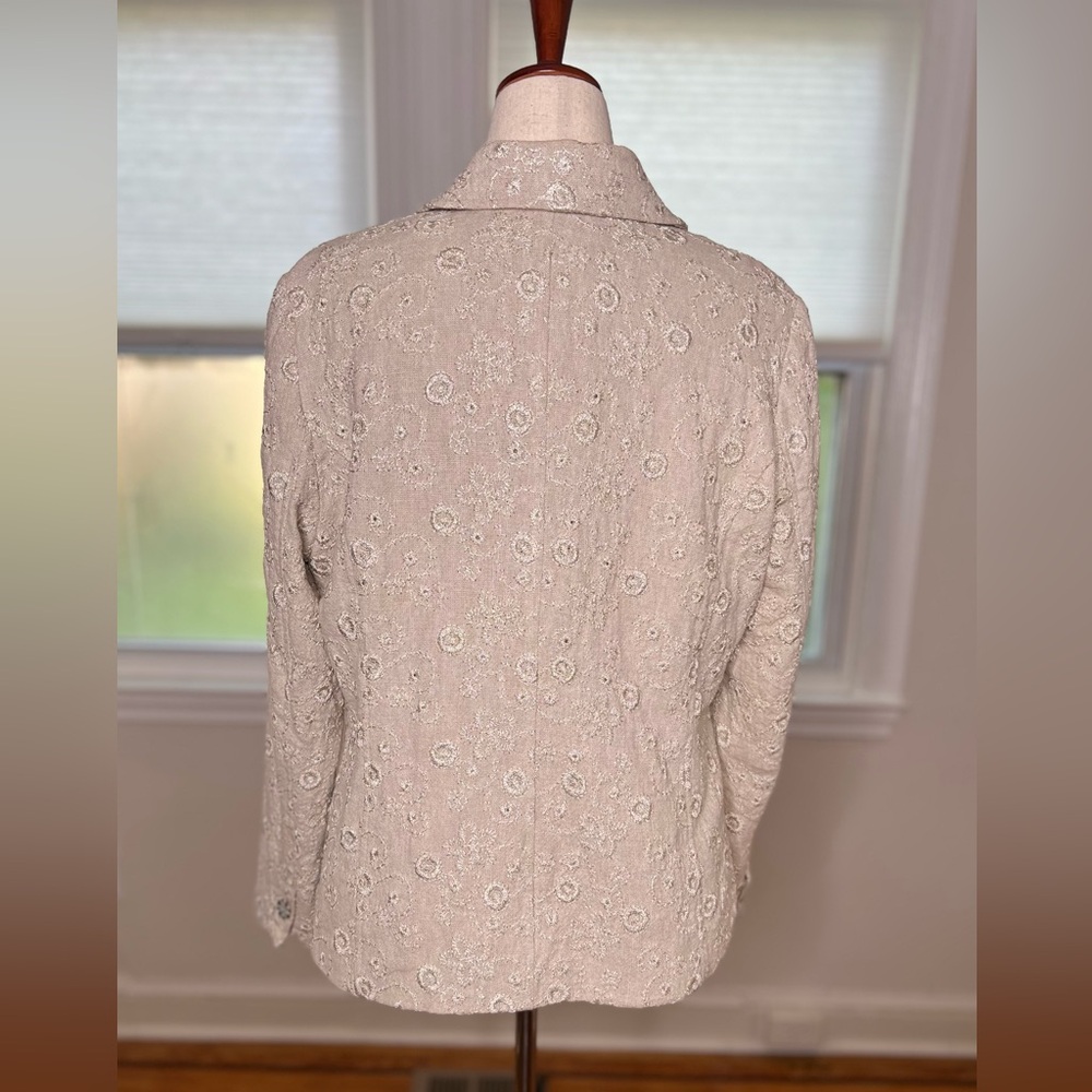 Coldwater Creek Golden Vines Linen Blazer Metallic Embroidered Floral SZ:L - Picture 3 of 12